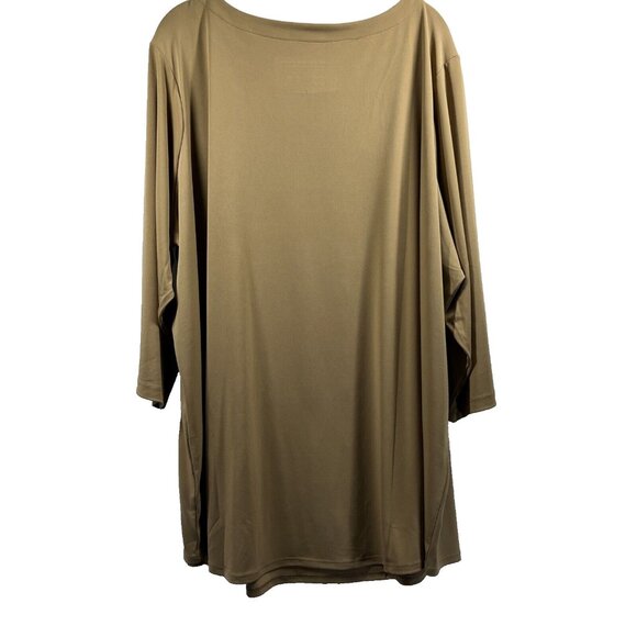 Susan Graver Top 3XP Plus Solid Tan Pullover Slinky 3/4 Sleeves Liquid Knit - Picture 2 of 7
